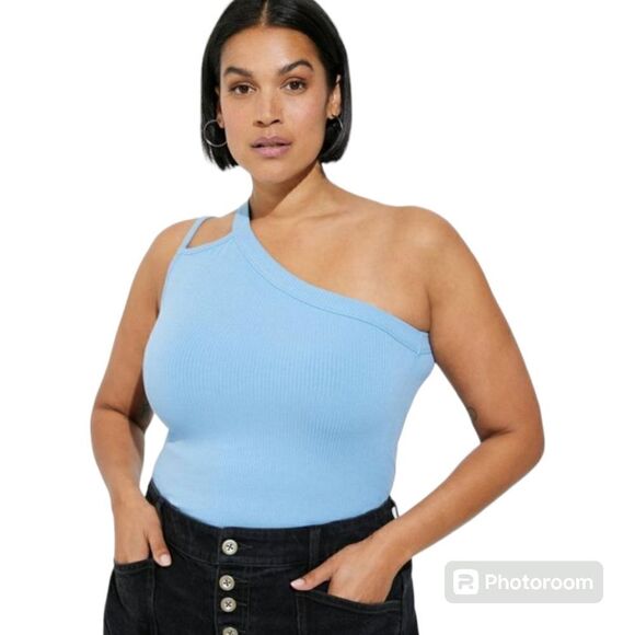 4X 26W Torrid Blue Ribbed One Shoulder Cut Out Cami Tank Stretch Soft Baby Layer - Picture 1 of 8